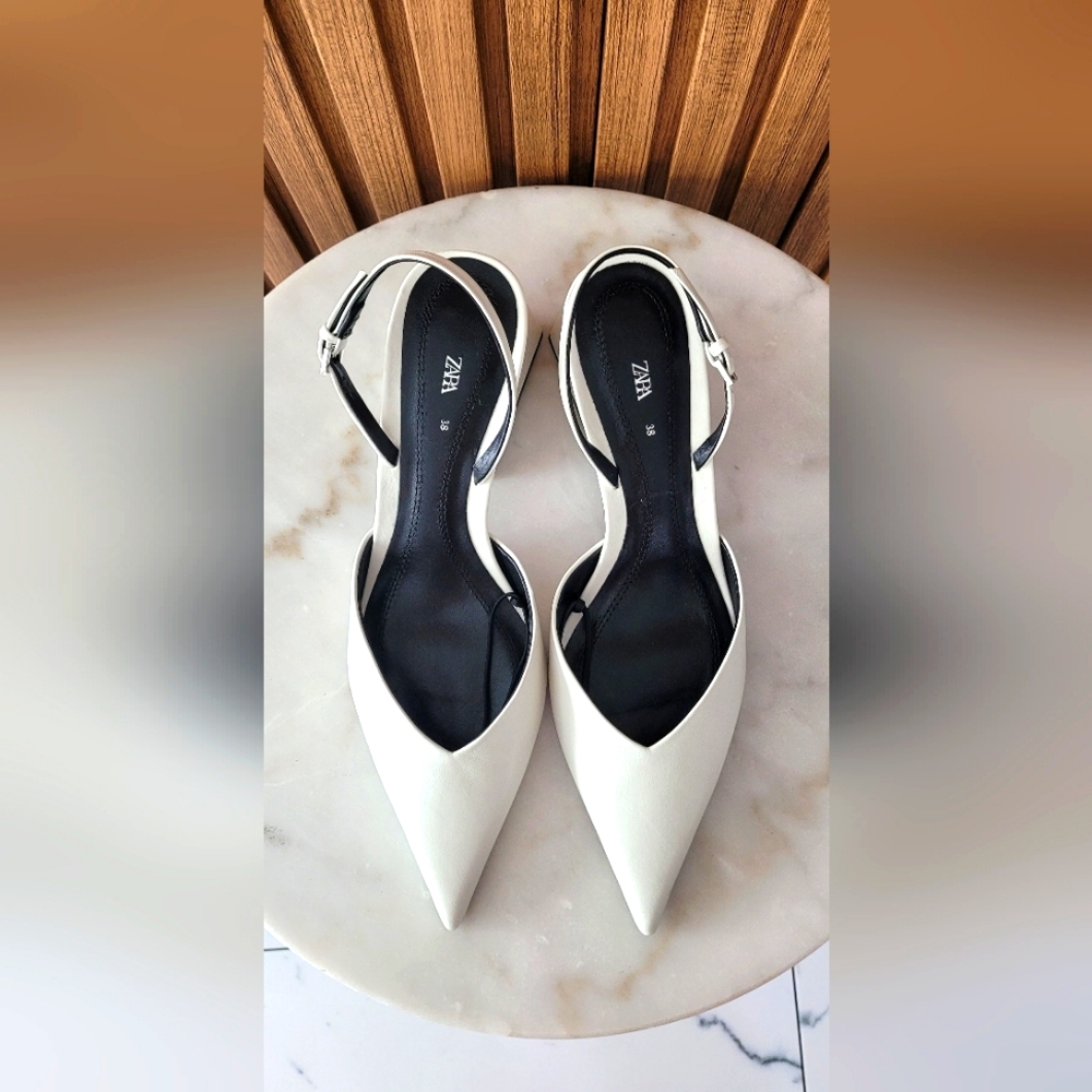 Zara White Slingback Heels - Picture 4 of 9